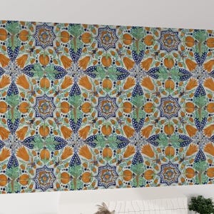 Self-Adhesive Canvas Wallpaper Featuring 17th-Century Dutch Delft Tile Design with Tulips Canvas Self Adhesive Wallpaper