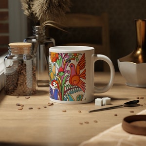 60s Acapulco Jumbo Mug 20oz. Lovely inspired by Acapulco Flower Power Decor / Design Retro Pigeon Art. Boho Decor. Retro Kitchen 70s Kitchen