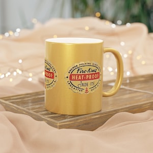 Fire-King Jade-Ite logo inspired Mug, Retro Metallic Coffee Cup 11oz - Collector&#39;s Gift - Metallic Mug (Silver\Gold)