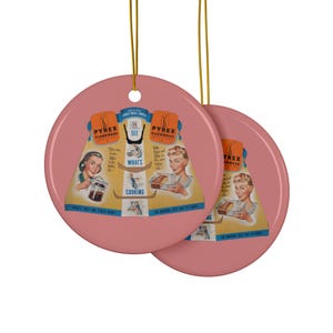 Vintage Pyrex Ad Ceramic Ornaments - Custom Holiday Decor, Double-Sided, Glossy Finish, 4 Shapes, Bundle Options, Retro Kitchen Art