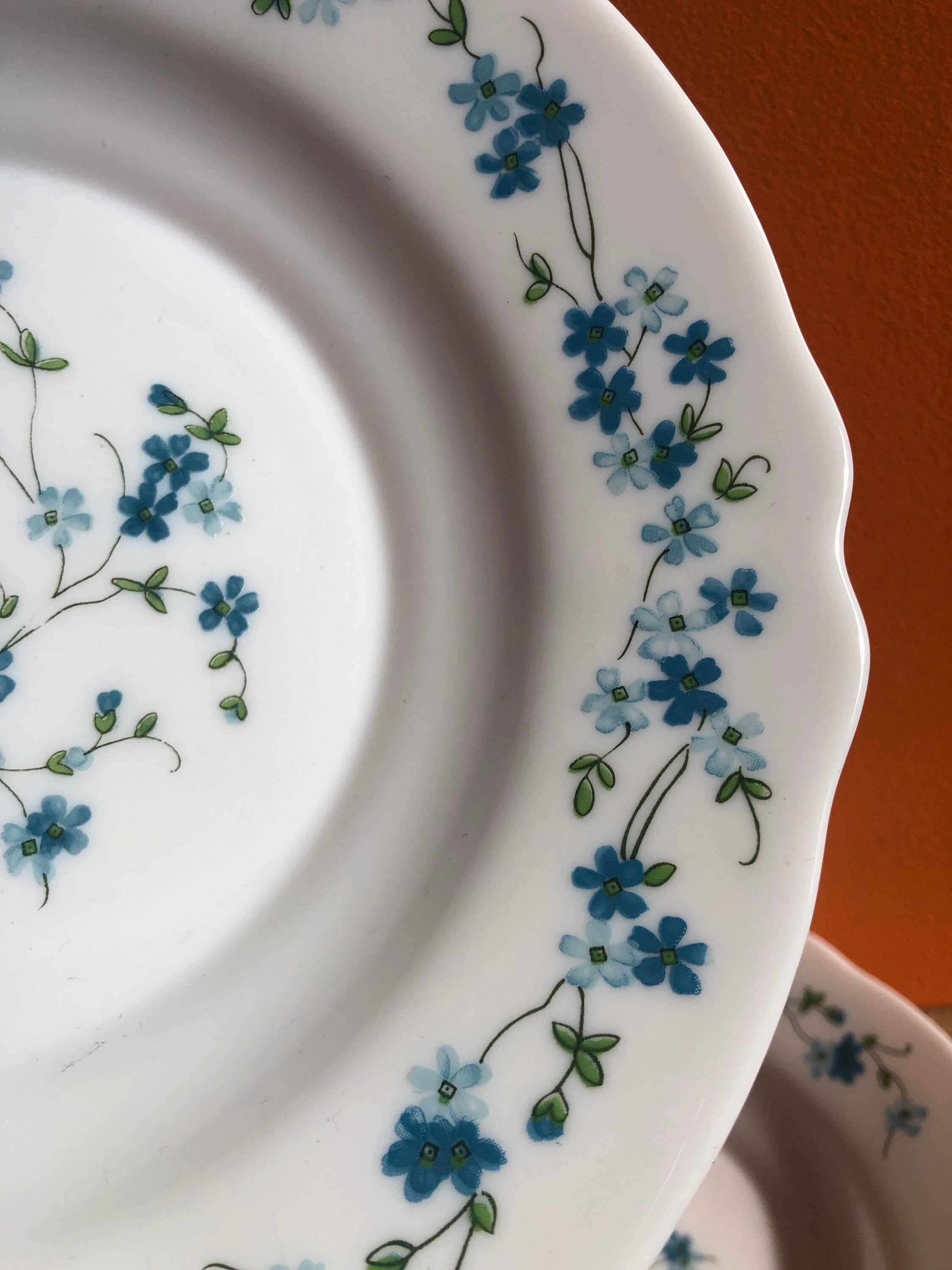 Lot De 2 Bols Vintage Arcopal Veronica - Motif Myosotis Bleu - Verre Opale