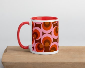 Kubek do kawy w stylu retro z lat 70. – kolorowy ceramiczny kubek z wnętrzem