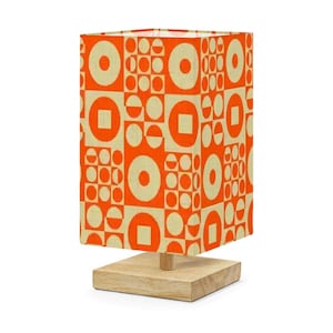 Retro Orange Geometric Table Lamp – 70s Mod Circles & Squares Design with Linen Shade, LED Mood Light for Dorm, Gift, or Bedroom Decor
