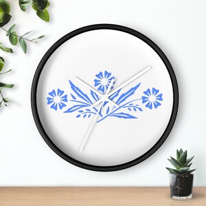 Blå blåklint väggklocka, inspirerad av vintage Corningware bild 7