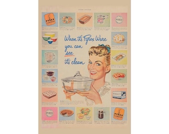 Affiche publicitaire vintage en Pyrex, 1950s Décoration de cuisine