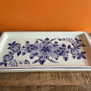 Delft Blue Delftware Handcrafted Royal Delft Blue Earthenware Serving Tray with Traditional Dutch Florals Delfts Blauw