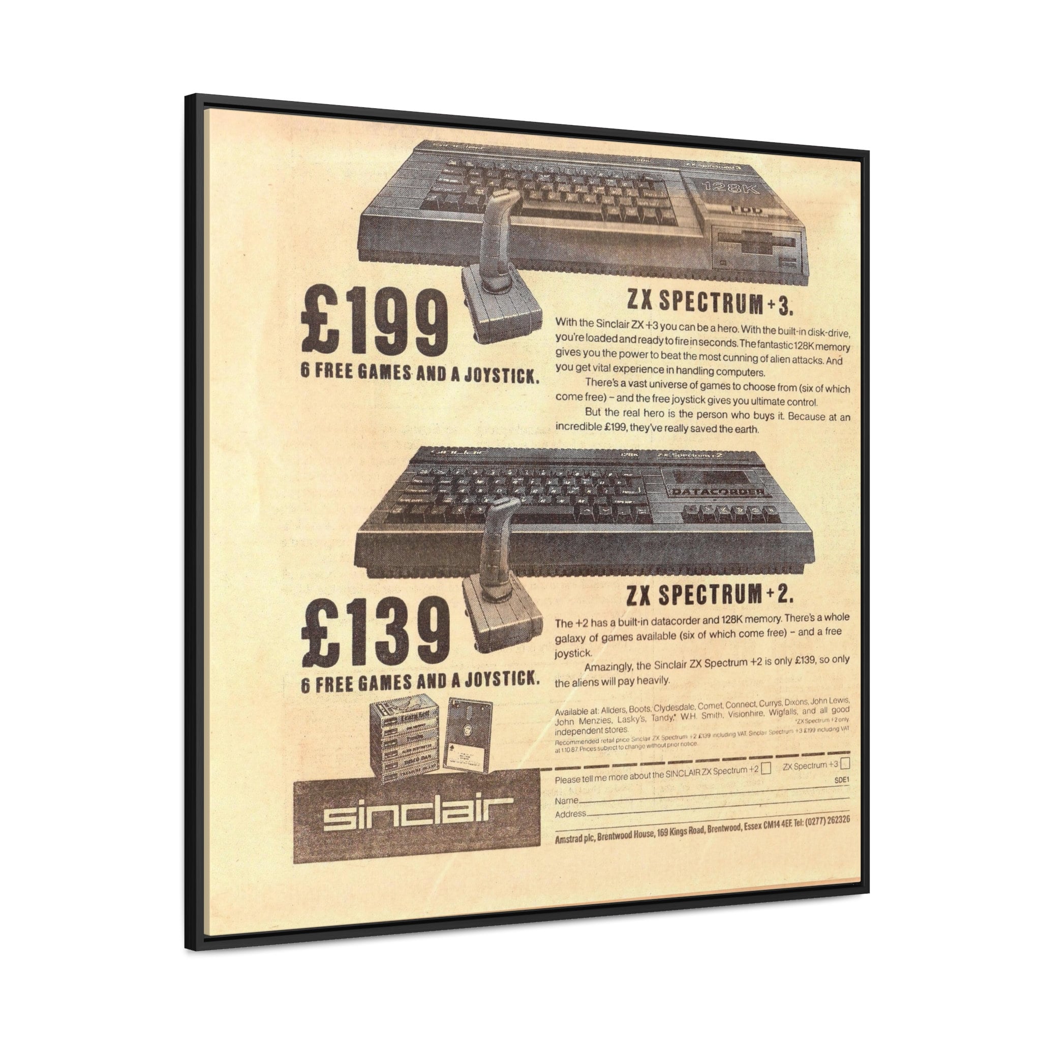 シンクレアZXスペクトラム広告キャンバスプリント – 80年代レトロ