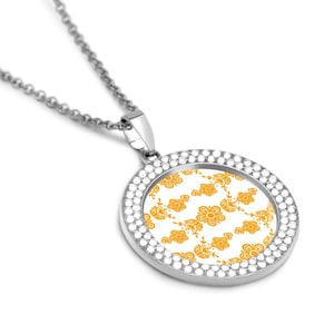 Silver Pendant Necklace with Pyrex/Corelle Butterfly Gold Pattern – Vintage-Inspired Jewelry