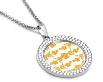 Silber Anhänger mit Pyrex/Corelle Schmetterling Goldmuster – Vintage-inspirierter Schmuck