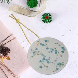 French Pyrex Arcopal Myosotis (Forget-Me-Nots) Ceramic Ornament: A Charming Holiday Decoration. Vintage Arcopal Made In France