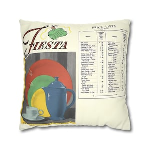 Homer Laughlin Fiestaware - Fiesta Ware 1944 Price List Reproduction Faux Suede Square Pillowcase. Fiestaware Collectible Gift For Her