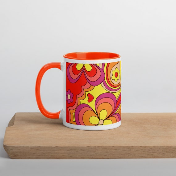 Retro 70s Coffee Mug - Vintage Mug Mug With Color Inside Vintage 