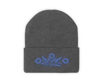 Blue Cornflower Knit Beanie - Corningware Inspired Design