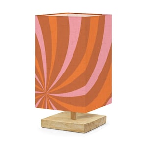 Pink & Orange 70s Swirl Table Lamp – Retro Mid Century Modern Light, Linen Shade, LED Mood Lamp for Bedroom, Dorm, Funky Gift Idea