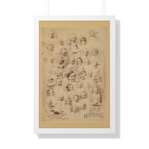 Framed 1878 Joshua Smith Baby Portrait Composite | Paris Exposition Photography, Antique Vignetted Baby Photographs Chicago Wall Art
