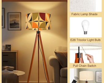 Lampada da terra a treppiede retrò anni '70 - Illuminazione d'effetto con motivo geometrico a piastrelle