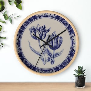 Netherland Holland Delft Blue Christmas Netherlands Gifts Blauw Delft Wall Clock - Delft Blue Wall Clock Nederland Tulips Bulbs