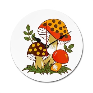 Inspirado en el reloj de pared vintage Merry Mushroom de Sears: diseño icónico de hongo de los años 70: patrón de hongo vintage Sears Mushroom