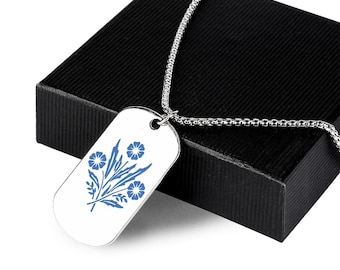 Colgante vintage de aciano azul – Collar Corningware de acero y titanio