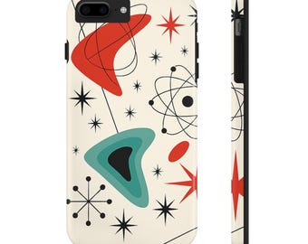 Atomic Era Phone Case, Mid Century Modern Sputnik Starburst Design
