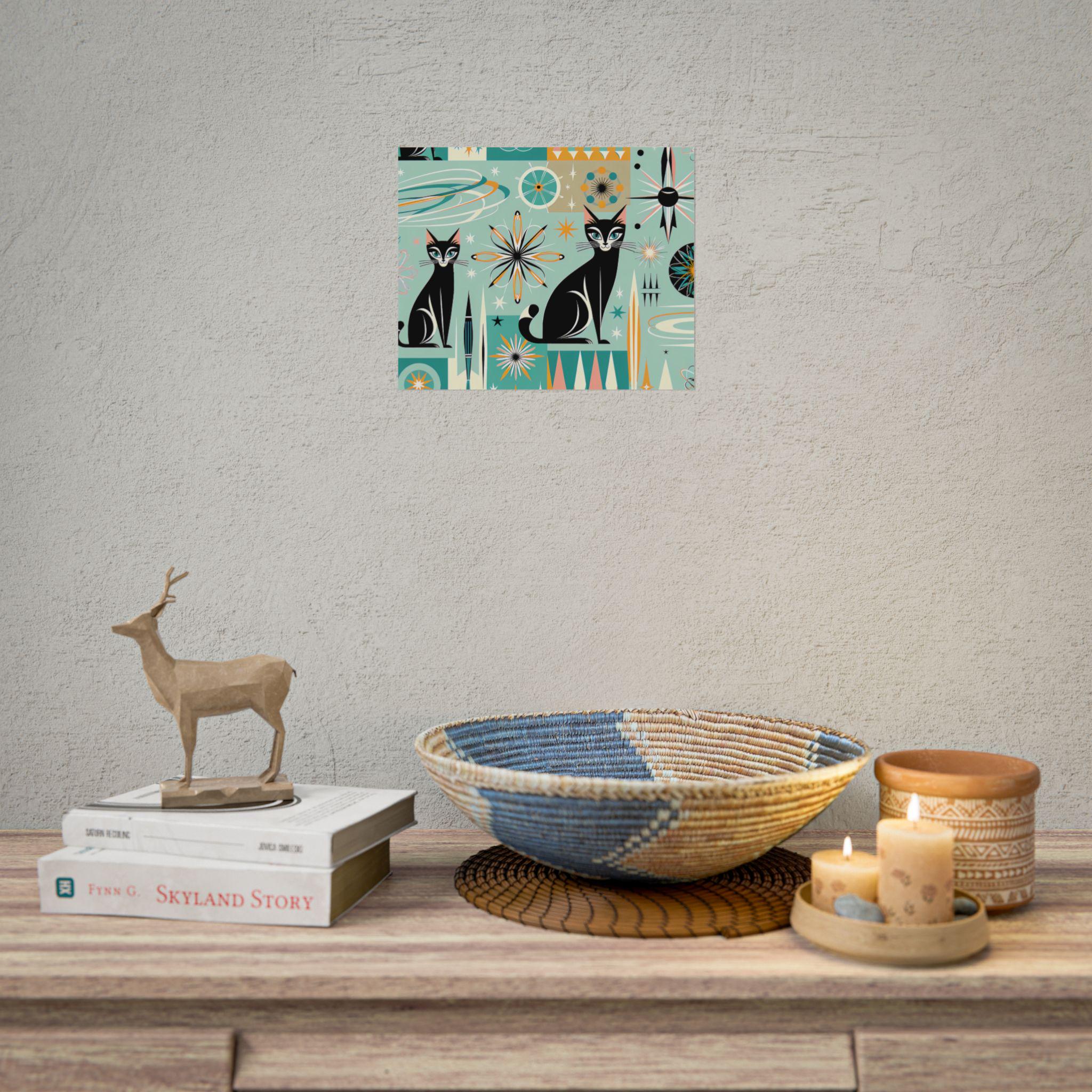 Chat Noir Du Milieu Du Siècle Avec Des Formes Colorées Illustration Stock - Illustration du