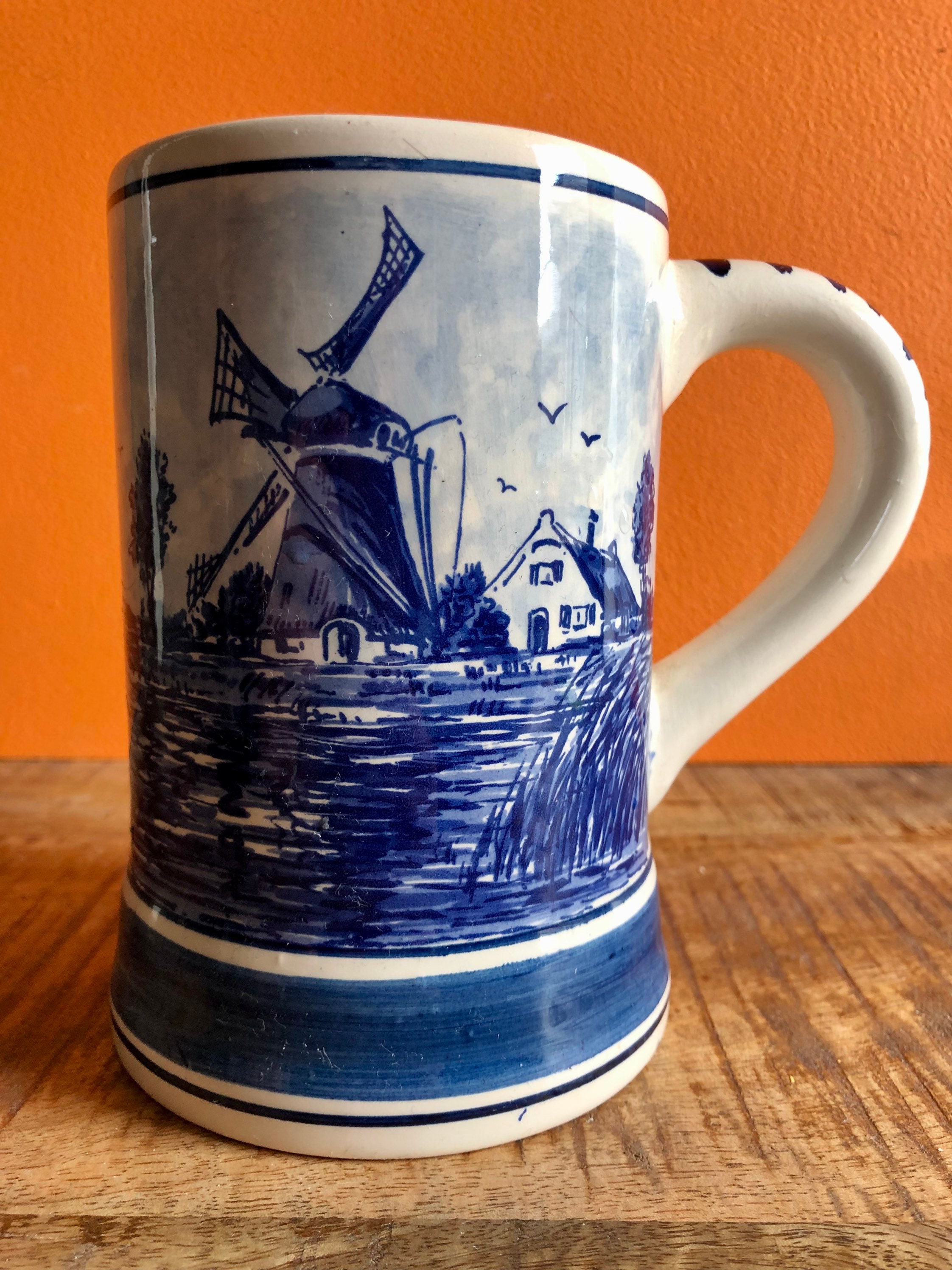 デルフト　酒盃 Delfts Blauw Beer Tankard, Dutch Windmill Porcelain Jug - Etsy