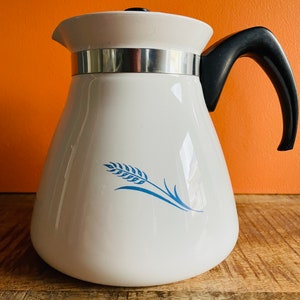 rare vintage Corning Ware Blue Wheat Corning Ware Vintage Prototype Pattern Coffee pot or Tea pot vintage corningware Blue Wheat EU version