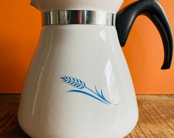 rare vintage Corning Ware Blue Wheat Corning Ware Vintage Prototype Pattern Coffee pot or Tea pot vintage corningware Blue Wheat EU version