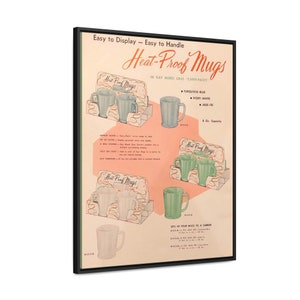 50s Fire-King Anchor Hocking Glass Jade-Ite Mugs Advertisement Reproduction Canvas Print. Fire King Collector&#39;s Jadeite Gift For Her