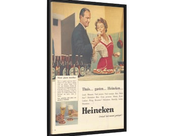 1960s Dutch Heineken Ad – Vintage Beer Poster, Black Frame