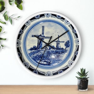 Netherland Holland Porcelain Inspired Delft Blue Christmas Netherlands Gifts Blauw Delft Wall Clock Delft Blue Wall Clock Nederland Windmill