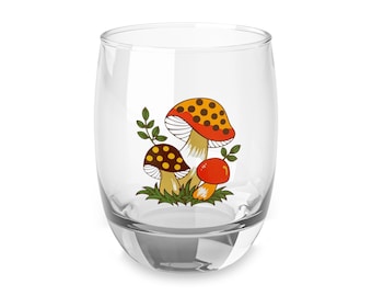Vintage Sears Merry Mushroom Whiskey Glass | 1970s Kitchen Decor