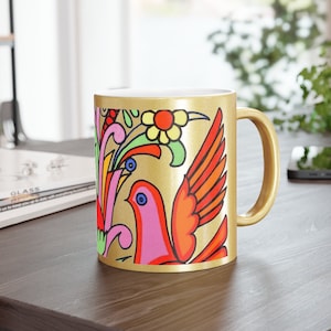 Acapulco Villeroy and Boch Pattern Inspired Gold or Silver Metallic mug. Lovely rare Villeroy Boch Acapulco Villeroy and Boch Metallic Mug