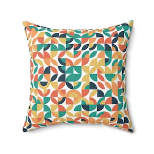 Green Yellow Orange Blue Mid century modern abstract 70s Spun Polyester Square Pillow