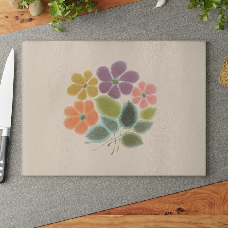 Franciscan Ware Floral Glass Cutting Board – Vintage Kitchen Decor image 1