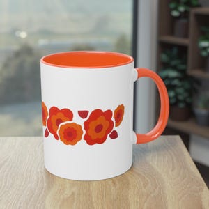 Arcopal Lotus Inspired 70s Flower Power orange Accent Coffee Mug (11, 15oz)