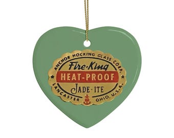 Fire-King Jadeite Logo Ornaments - Vintage Brand Reproduction Ceramic Ornaments, 2-Side Print, (1pc, 3pcs, 5pcs, 10pcs)