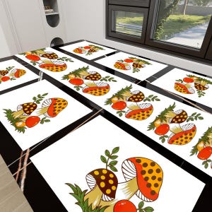 Vintage Sears Merry Mushroom Cotton + Linen Table Runner and Placemat Set – Iconic 1970s Mushroom Design 7pcs set Sears Mushroom Inspired