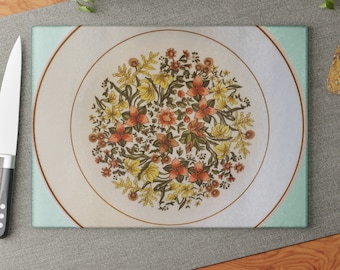 Corelle Indian Summer Glass Cutting Board, Floral Kitchen Decor
