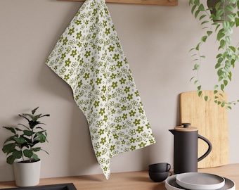 Spring Blossom Tea Towel, Green Crazy Daisy Corelle Pyrex, Retro Kitchen