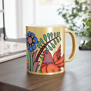 Acapulco Villeroy und Boch Muster inspiriert Gold oder Silber Metallic Tasse. Wunderschöne seltene Villeroy Boch Acapulco Villeroy und Boch Metallic Tasse