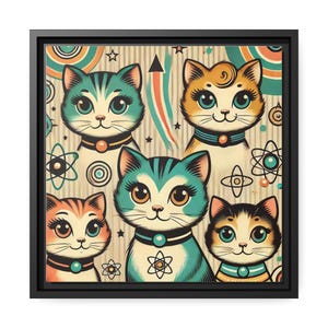 Atomic Cat Framed Canvas - Stylish Retro Art for Cat Lovers Matte Canvas, Black Frame Cats Pattern. Cat lovers Gift Atomic Cats