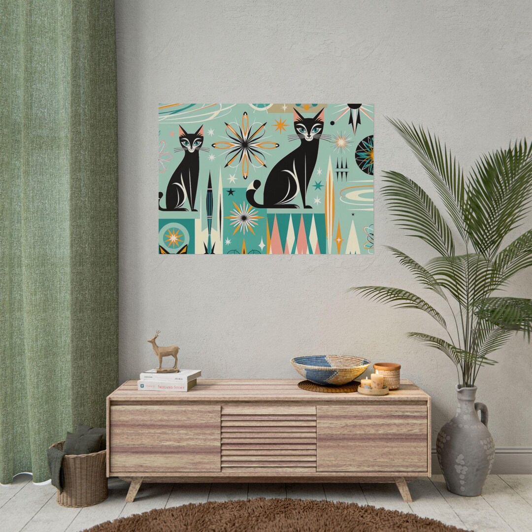 Ornement de chat atomique en céramique – Cadeau Mid-Century moderne pour amoureux des chats - France