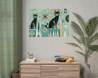 Atomic Cat Art Print – Mid-Century Modern Cat Lover Gift
