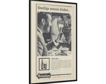 Vintage Heineken Ad Canvas Print – Retro Bar Wall Art, Dutch Beer Memorabilia