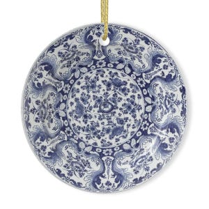 Delft Blue Ornament - Inspired by 16th Century Delftware - Dutch Porcelain Christmas Ornament - Netherlands Delft Tile Art