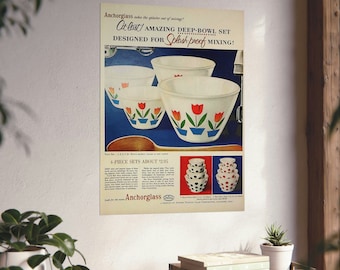 Charming Fire-King Tulips: 1940s Anchor Hocking Vintage Matte Vertical Posters Reproduction of Anchor Hocking Tulip Set by Anchorglass
