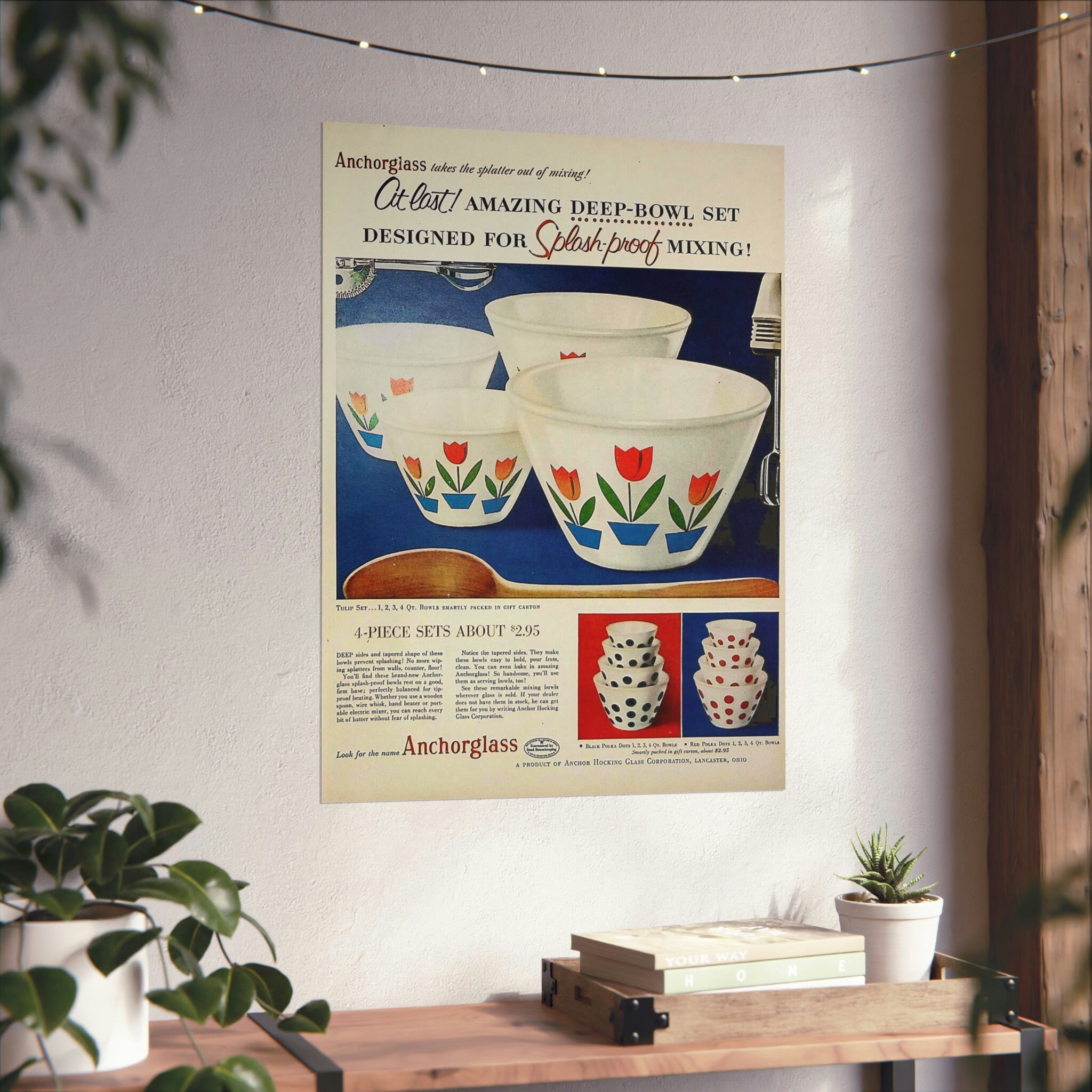 Charming Fire-King Tulips: 1940s Anchor Hocking Vintage Matte Vertical Posters Reproduction of Anchor Hocking Tulip Set by Anchorglass