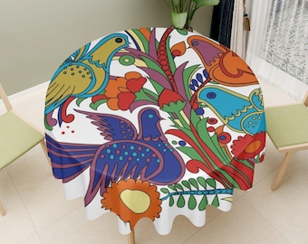 Nappe Villeroy & Boch Acapulco – 60" ronde, imprimé floral rétro d'oiseaux