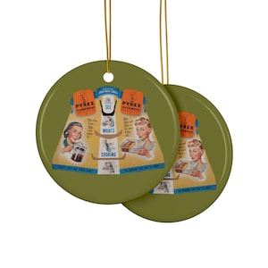 Vintage Pyrex Ad Ceramic Ornaments - Custom Holiday Decor, Double-Sided, Glossy Finish, 4 Shapes, Bundle Options, Retro Kitchen Art